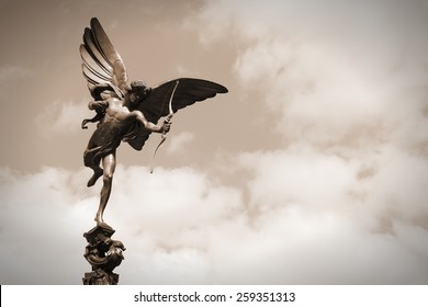 London, United Kingdom - Famous Eros Statue At Piccadilly Circus