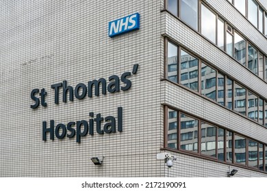 London, United Kingdom - February 02, 2019: NHS Sign On St Thomas Hospital Wall At London Bridge. It Is Academic Health Science Centre And Teaching Hospital