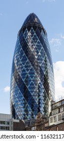 London, United Kingdom - February 2 2016: The 30 St Mary Axe Office building skyscraper, popularly known as "The Gherkin"