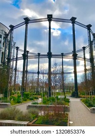 London, London / United Kingdom - February 2 2019: Gasholder Park Kings Cross St Pancras Daytime