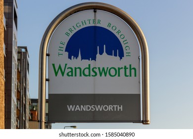 London / United Kingdom - February 27, 2019: Wandsworth Borough Council Sign On A Wandsworth Bridge In London