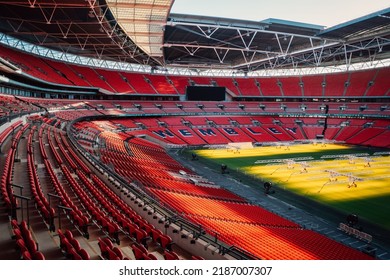 LONDON, UNITED KINGDOM - Jan 03, 2017: The inside of the Wembley stadium in London with a view of the field
