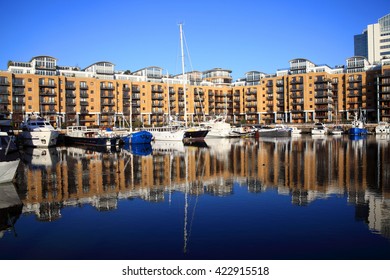 London, United Kingdom, January 14, 2012 : Vintage Sailing Ships Moored At St Katherine Dock Before Venturing Into The River Thames