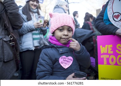 London, United KIngdom - January 21st, 2017: London Women's March. A protest march in London in solidarity with the women's march in Washington DC showed the liberal people speaking out.