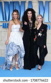 London, United Kingdom- July 16, 2018:   Lily James, Cher and Amanda Seyfried attend the UK Premiere of "Mamma Mia! Here We Go Again" at Eventim Apollo in London, UK.
