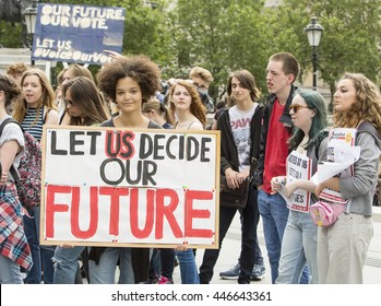 London, United Kingdom - July 3, 2016: Votes For 16. A Small Protest Was Run In London Today To Demand The Vote For Young People 16 And Over,  Organised And Run By A Group Of Young People.