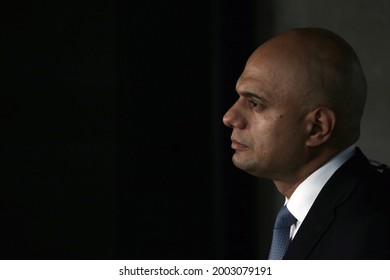 London, United Kingdom - July 6 2021: UK Secretary Of State Fo Health And Social Care Said Javid Is Seen Speaking To Press Outside BBC Broadcasting House.