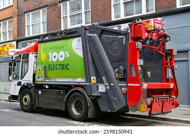 London, United Kingdom - June 2022: Electric Rubbish Collection Lorry Parked On A Street In The City Of London. The Vehicle Is Operated By Veolia.