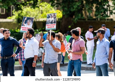 London, United Kingdom - June 25, 2018: People, Men Closeup At Bangladesh Protest In UK England By Westminster With Signs For Begum Khaleda Zia, Former Nationalist Party Leader