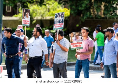 London, United Kingdom - June 25, 2018: People, Men At Bangladesh Protest In UK, England By Westminster, Signs For Begum Khaleda Zia, Former Nationalist Party Leader