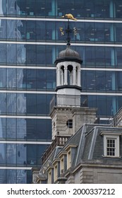 London, United Kingdom - June 25, 2021: Beaver Weathervane On Top Of A Historic Building Surrounded By Modern Office Blocks In The City Of London, United Kingdom