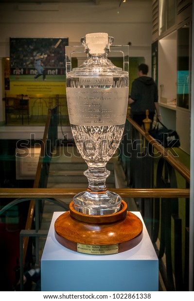 London,\
United Kingdom - June 26, 2016 : The Ashes Thophy which was\
presented by Marylebone Cricket Club in 1999. It is kept at the\
Lord\'s Cricket Ground in London, United\
Kingdom