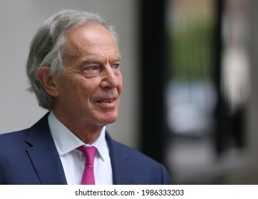 London, United Kingdom - June 6 2021: Former UK Prime Minister Tony Blair is seen outside BBC after appearing on The Andrew Marr Show.