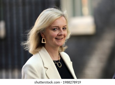 London, United Kingdom - June 9 2021: UK Secretary of State for International Trade Liz Truss arrives at Downing Street.