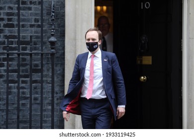 London, United Kingdom - March 10 2021:  Secretary Of State For Health And Social Care Matt Hancock  Is Seen Leaving 10 Downing Street. 