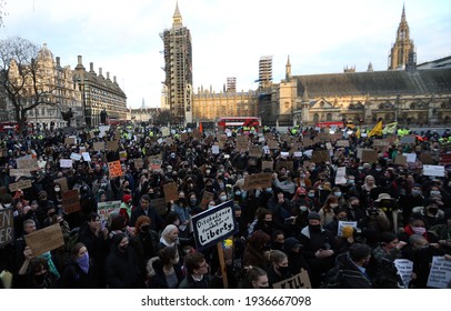 London, United Kingdom - March 15 2021: Protesters Stage A Demonstration Against  The Bill Giving Police More Powers To Crack Down On Protests In UK. 