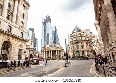 London / United Kingdom — March 19, 2019: Street Of London City  Near  London Stock Exchange, United Kingdom.