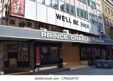 London / United Kingdom - March 19 2020: Prince Charles Cinema Marquee Closed Sign