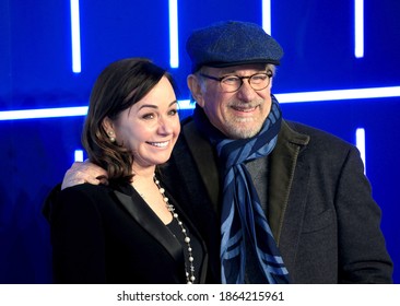 London, United Kingdom - March 19, 2018: Steven Spielberg and Kristie Macosko Krieger attend the European Premiere of 'Ready Player One' at Vue West End in London, England. 