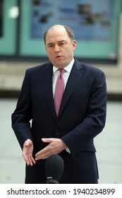 London, United Kingdom - March 21 2021: Secretary Of State For Defence Ben Wallace Is Seen Outside BBC New Broadcasting House.