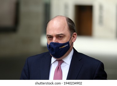 London, United Kingdom - March 21 2021: Secretary Of State For Defence Ben Wallace Is Seen Outside BBC New Broadcasting House.