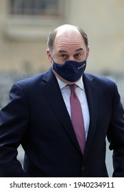 London, United Kingdom - March 21 2021: Secretary Of State For Defence Ben Wallace Is Seen Outside BBC New Broadcasting House.