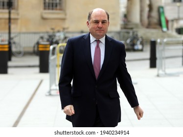 London, United Kingdom - March 21 2021: Secretary Of State For Defence Ben Wallace Is Seen Outside BBC New Broadcasting House.