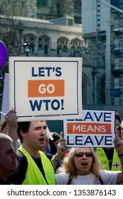 London, United Kingdom, March 29th 2019:- Pro Brexit Protesters Outside The British Parliament Demanding A No Deal Brexit Leaving On WTO Terms