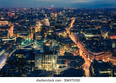 LONDON, UNITED KINGDOM - MAY 02, 2015:.View Of The City At Night From The Top Of Sky Garden, London, England, UK.