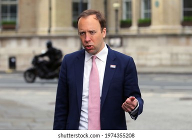 London, United Kingdom - May 16 2021: UK Health Secretary Matt Hancock Is Seen Outside BBC After Appearing On The Andrew Marr Show.