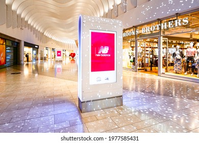 London United Kingdom - May 19 2021 Digital wayfinding touch screen. display panel, 02 arena shopping outlet in North Greenwich Peninsula