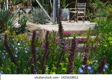 LONDON, UNITED KINGDOM - MAY 22, 2019: Garden exhibit at Chelsea Flower Show in London