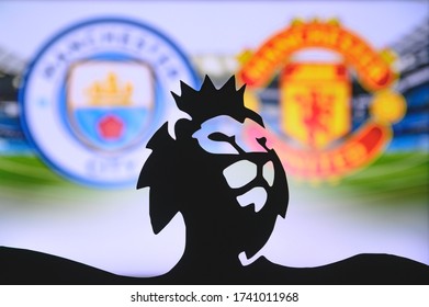 LONDON, UNITED KINGDOM - MAY 25, 2020: Manchester Derby In England Football League, Soccer Match Manchester City Versus Manchester United.