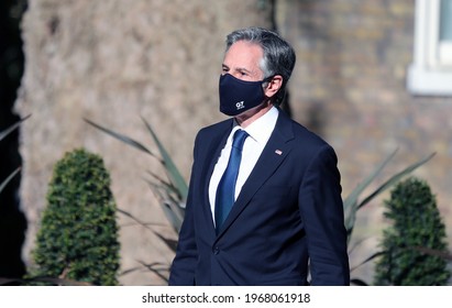 London, United Kingdom - May 4 2021: US Secretary Of State Antony Blinken Is Seen  In 10 Downing Street As G7 Foreign Ministers Meeting Is Going On In London.