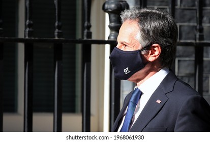 London, United Kingdom - May 4 2021: US Secretary Of State Antony Blinken Is Seen  In 10 Downing Street As G7 Foreign Ministers Meeting Is Going On In London.