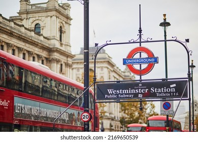 LONDON, UNITED KINGDOM - NOVEMBER 13, 2021: Subway Sign On A Street Of London