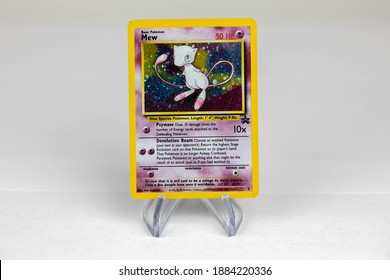 LONDON, UNITED KINGDOM - NOVEMBER 2020: Mew Pokemon Card Front - The Pokémon Trading Card Game Is A Collectible Card Game, Based On Nintendo's Pokémon Franchise Of Video Games And Anime.