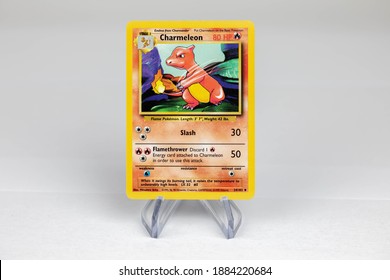 LONDON, UNITED KINGDOM - NOVEMBER 2020: Charmeleon Pokemon Card Front - The Pokémon Trading Card Game Is A Collectible Card Game, Based On Nintendo's Pokémon Franchise Of Video Games And Anime.