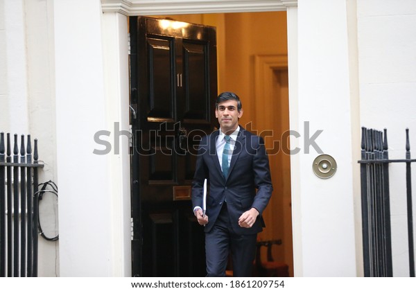 London\' United Kingdom - November 25 2020:\
British Chancellor Rishi Sunak leaves 11 Downing Street ahead of\
unveiling spending\
review.