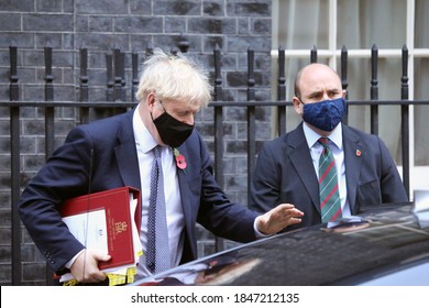 LONDON, UNITED KINGDOM - November 4  2020: UK Prime Minister Boris Johnson leaves 10 Downing Street to attend the weekly Prime Minister’s Questions session in House of Commons.
