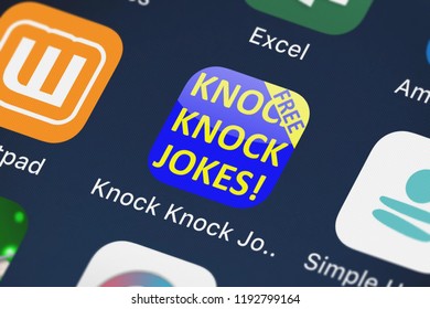 London, United Kingdom - October 01, 2018: The Knock Knock Jokes Mobile App From Indigo Penguin Limited On An IPhone Screen.