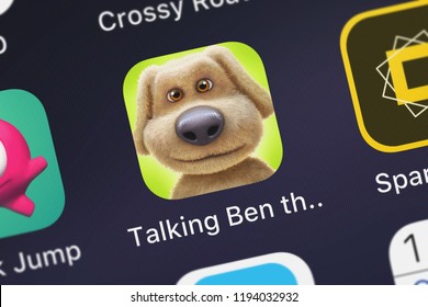 London, United Kingdom - October 01, 2018: Close-up Of The Talking Ben The Dog For IPad Icon From Outfit7 Limited On An IPhone.