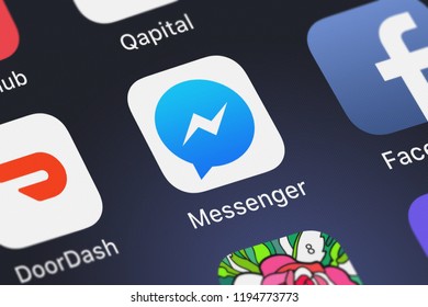 London, United Kingdom - October 01, 2018: Screenshot Of The Mobile App Messenger From Facebook, Inc..