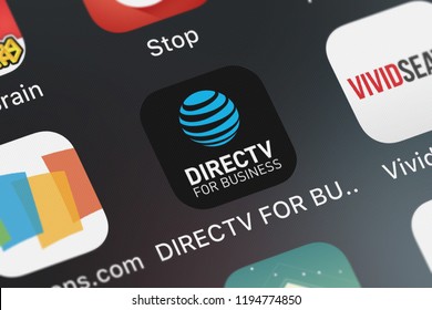 London, United Kingdom - October 01, 2018: Icon Of The Mobile App DIRECTV FOR BUSINESS Remote From DIRECTV, Inc. On An IPhone.