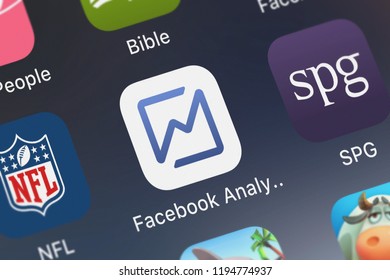 London, United Kingdom - October 01, 2018: Screenshot Of The Facebook Analytics Mobile App From Facebook, Inc. Icon On An IPhone.