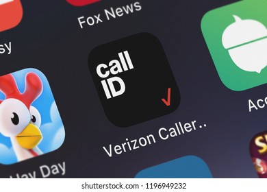 London, United Kingdom - October 01, 2018: Icon Of The Mobile App Verizon Caller Name ID From Verizon Wireless On An IPhone.