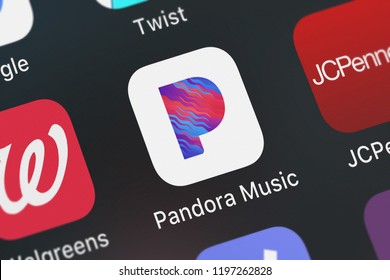 London, United Kingdom - October 01, 2018: Screenshot Of The Pandora Music Mobile App From Pandora Media, Inc. Icon On An IPhone.