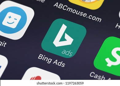 London, United Kingdom - October 01, 2018: Screenshot Of The Bing Ads Mobile App From Microsoft Corporation Icon On An IPhone.