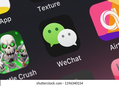 London, United Kingdom - October 05, 2018: Screenshot Of The WeChat Mobile App From Tencent Mobile International Limited Icon On An IPhone.