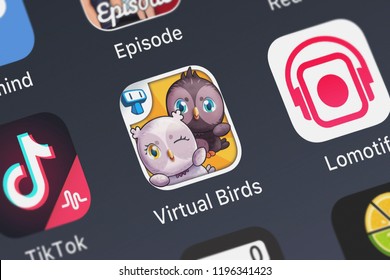 London, United Kingdom - October 05, 2018: Icon Of The Mobile App My Virtual Birds - Bird Pet Game For Kids From Tapps Tecnologia Da Informação Ltda. On An IPhone.